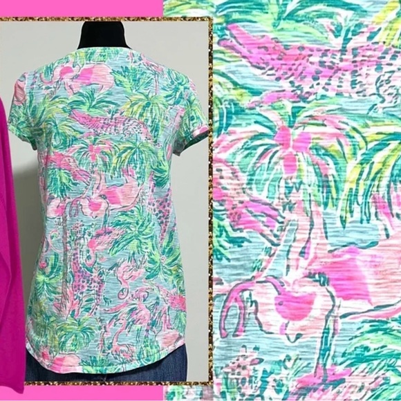ISO: Lilly Pulitzer Etta Sea Salt Blue on Parade Top Large - Picture 5 of 5